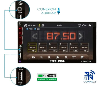 AUTOESTEREO DE PANTALLA 7? DOBLE DIN CON LEDS/64GB/USB (steel pro)