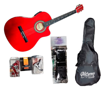 GUITARRA MCCARTNEY ELECTROACUSTICA ROJA SLIM CUERDAS DE ACE