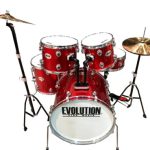 BATERIA (Evolution) HERRAJE CROMO  5PZ COLOR  ROJO RAYADA