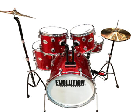 BATERIA (Evolution) HERRAJE CROMO  5PZ COLOR  ROJO RAYADA